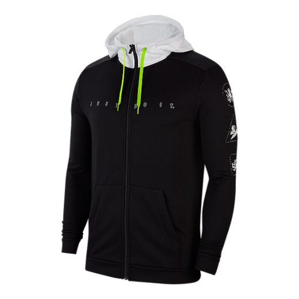 Men's Nike training Villians full Zip Dri-Fit Hoodie. Medium. Black/white/volt.